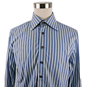 Haupt Germany Mens Button Up Two Tone Blue Striped Shirt Large 16.5